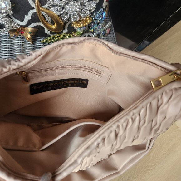 SONDRA ROBERTS ~ Pleated Faux Leather Tote Satchel Shoulder Bag ~ BLUSH - Picture 2 of 4